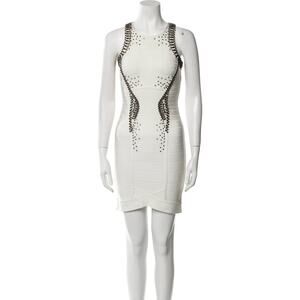 Herve Leger Womens Mini Dress White Suriya Alabaster Silver Beaded Size Xs